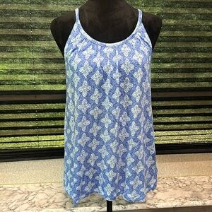 VTG Sigrid Olsen Women’s Blue Flower Print 100% Linen Tank‎ Top Size Large